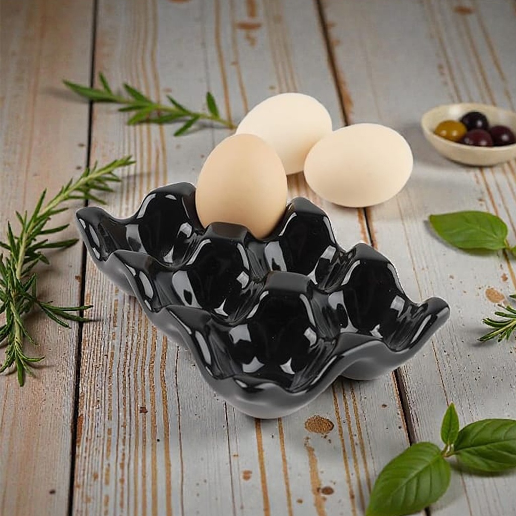 Huevera ceramica 6 unidades Negro