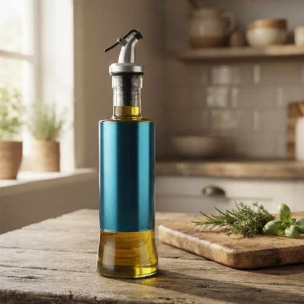 Botella aceitera vidrio 350ml Azul