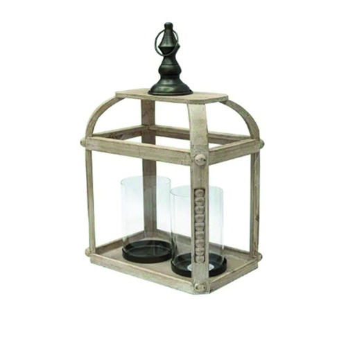 [DT9010] Fanal madera rustico con porta vela en vidrio
