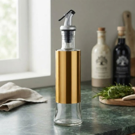 [DT2208D] Botella aceitera vidrio 500ml Dorado