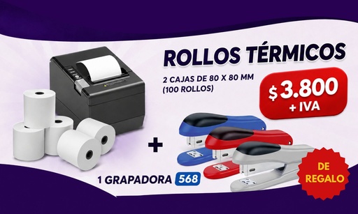 [W0888] PROMO WEB 2 - 100 rollos 80x80 + Grapadora 568 DE REGALO!