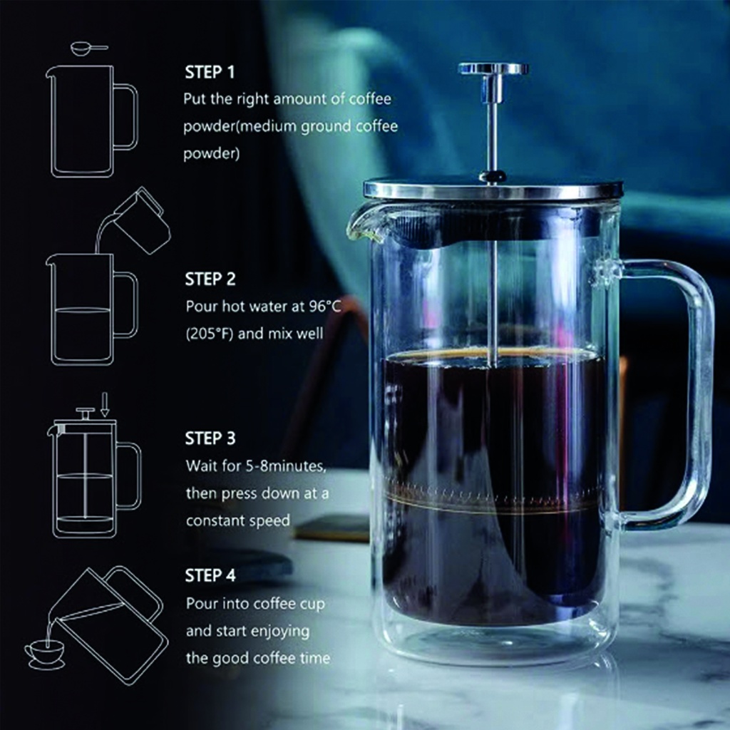 Cafetera prensa francesa 350 ML
vidrio de borosilicato doble pared 