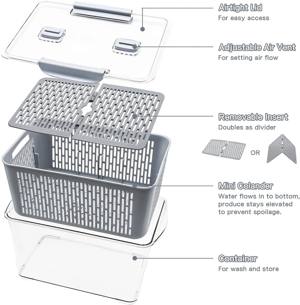 Contenedor organizador heladera c/colador 24*15,5*11,5cm