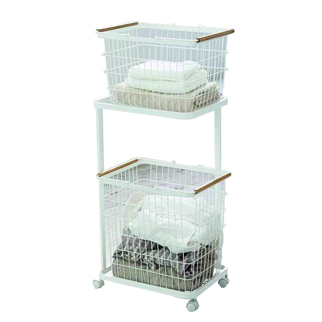 Cesto ropa doble desmontable con ruedas Blanco