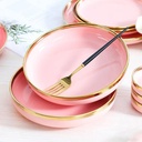 Juego de vajilla porcelana 24 piezas borde dorado rosa