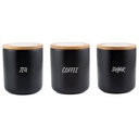 Frasco Contenedor alimentos ceramica tapa bambú hermético Set x 3 Negro