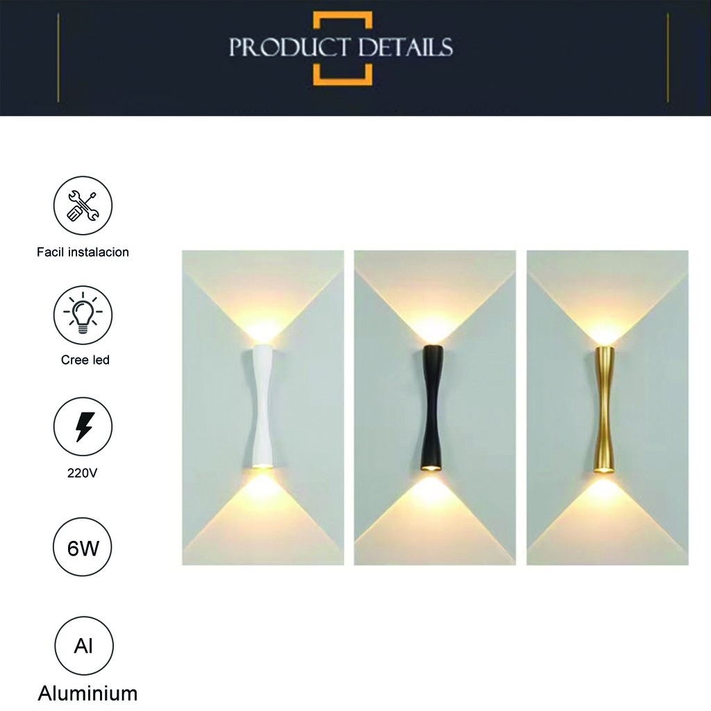 Luminaria Aplique de pared exterior interior Grande Negro