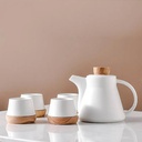 Juego de té ceramica y madera Blanco
