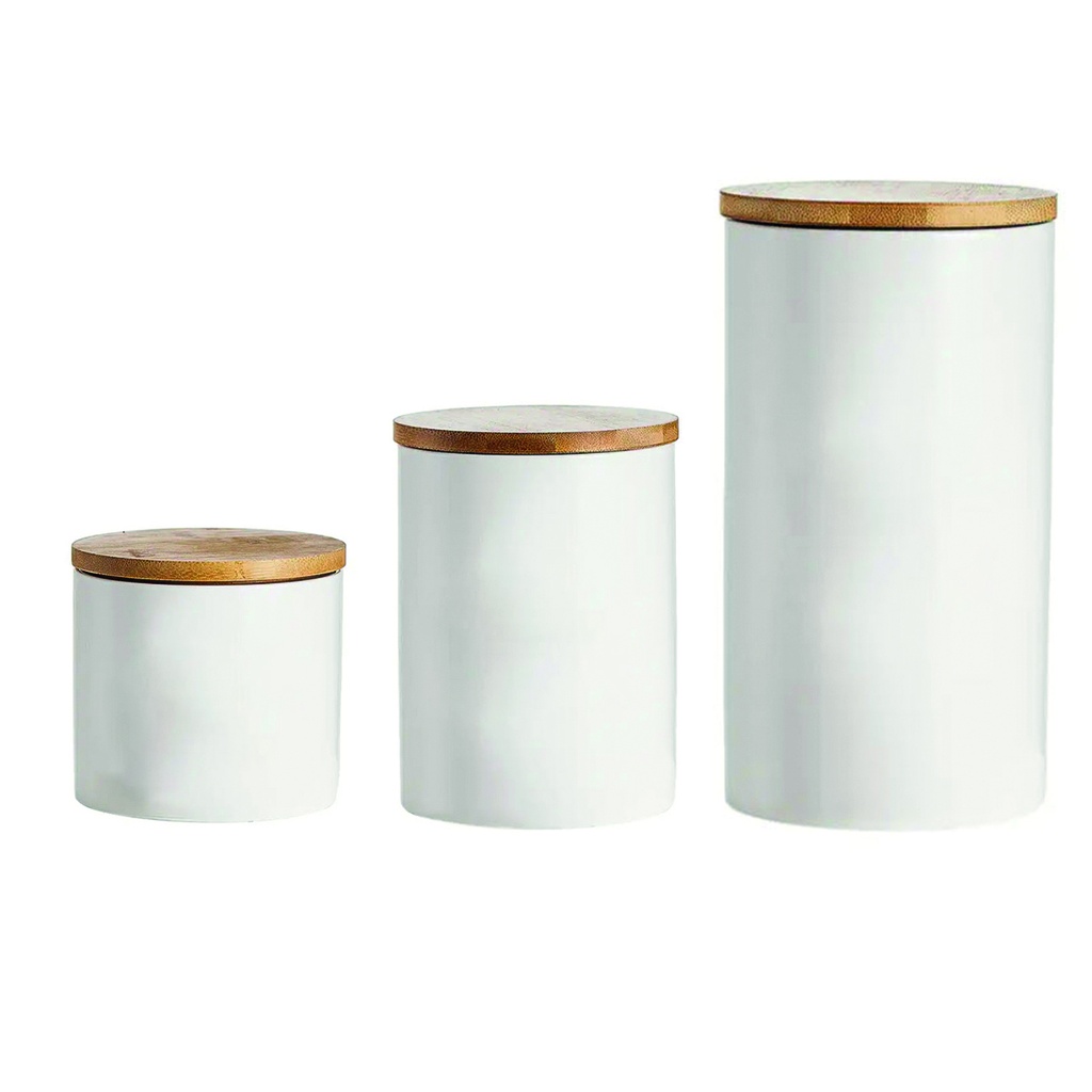 Set contenedor de alimentos ceramica tapa bambú