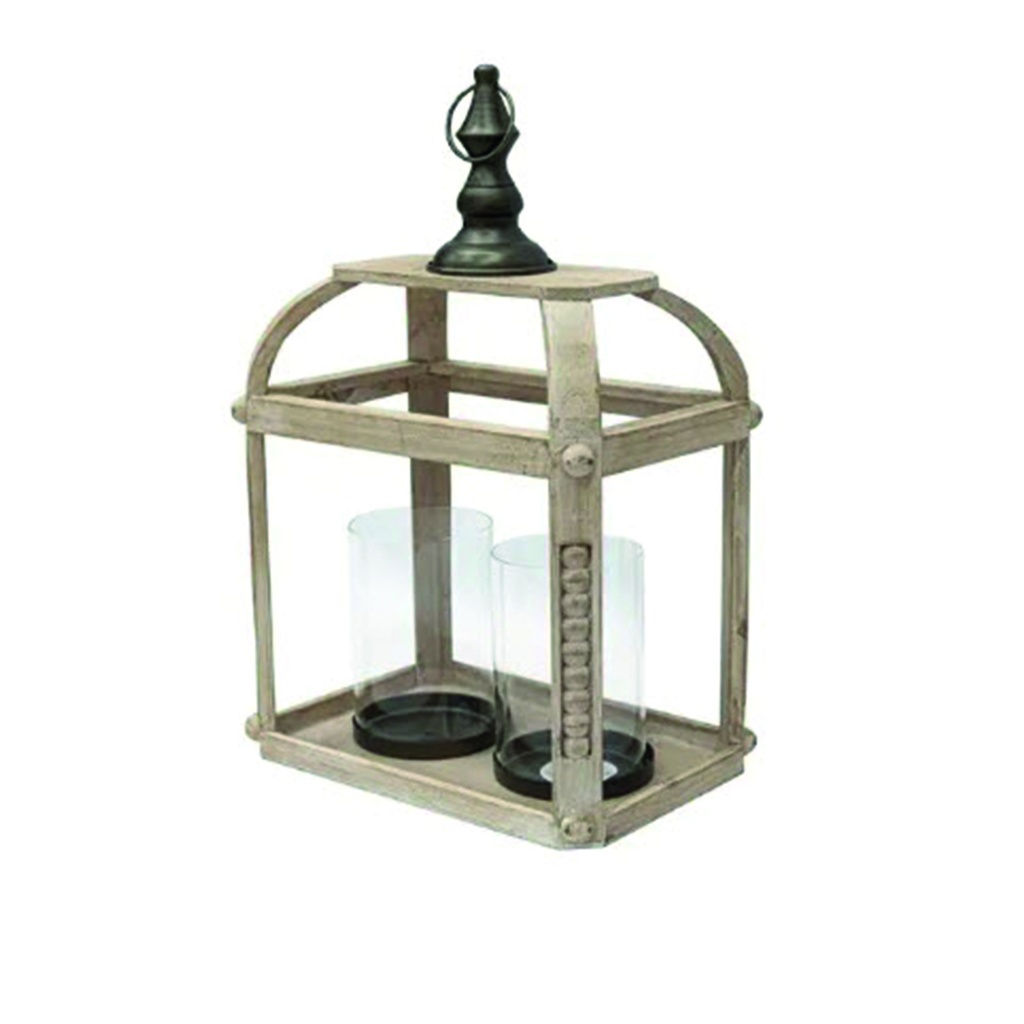 Fanal madera rustico con porta vela en vidrio