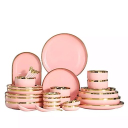 [DT2114] Juego de vajilla porcelana 24 piezas borde dorado rosa