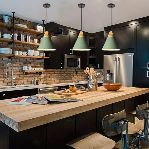 [DT5078V] Luminaria de techo nordico metal madera Verde