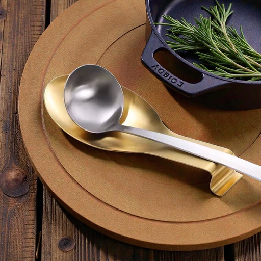 [DT2171] Reposa cucharon sobre mesada metálica Dorado