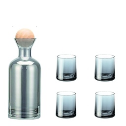 [DT2234] Botella Agua Vintage Con Tapa De Madera + 4 Vasos Exclusivo Grey 
