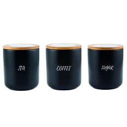 [DT2246] Set contenedor alimentos ceramica tapa bambú con visor Negro