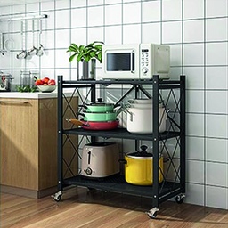 [DT2256N] Rack para cocina plegable con ruedas  3 estantes Negro