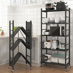 [DT2257N] Rack para cocina plegable con ruedas 4 estantes Negro