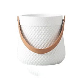 [DT5099B] Maceta ceramica con asa de cuero Blanco