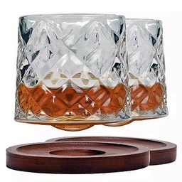 [DT2017M02] Vaso whisky labrado giratorio base madera 266ML