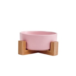[DT4001R] Comedero bebedero ceramica base madera Rosa