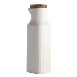 [DT2193B] Aceitera cerámica tapa bambú 200ML Blanco