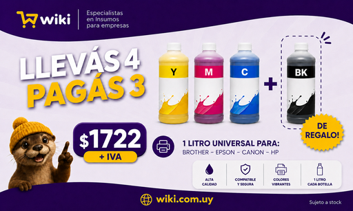 PROMO WEB 5 - 3 Botellas x 1L de tinta compatible + 1 DE REGALO! (Una de cada color)
